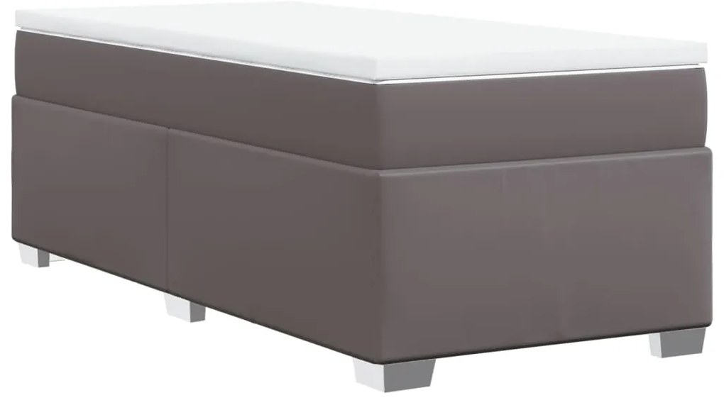 Cama com molas/colchão 80x200 cm couro artificial cinza
