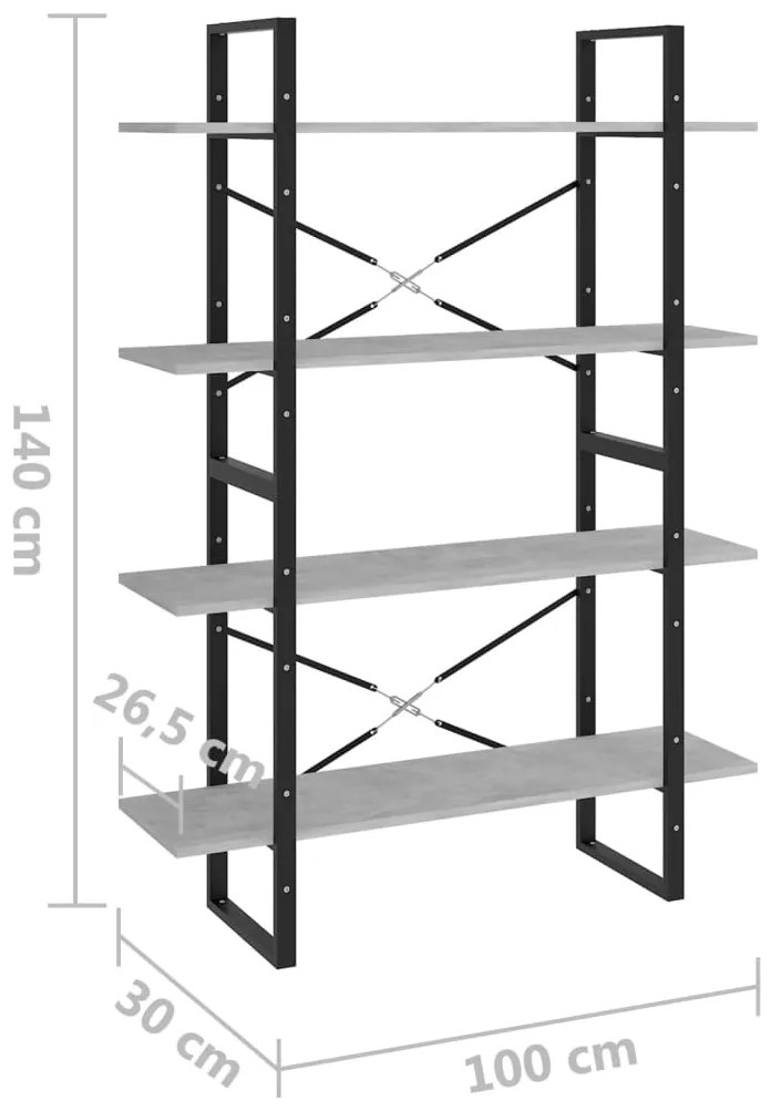 Estante 4 prateleiras derivados de madeira cinzento cimento