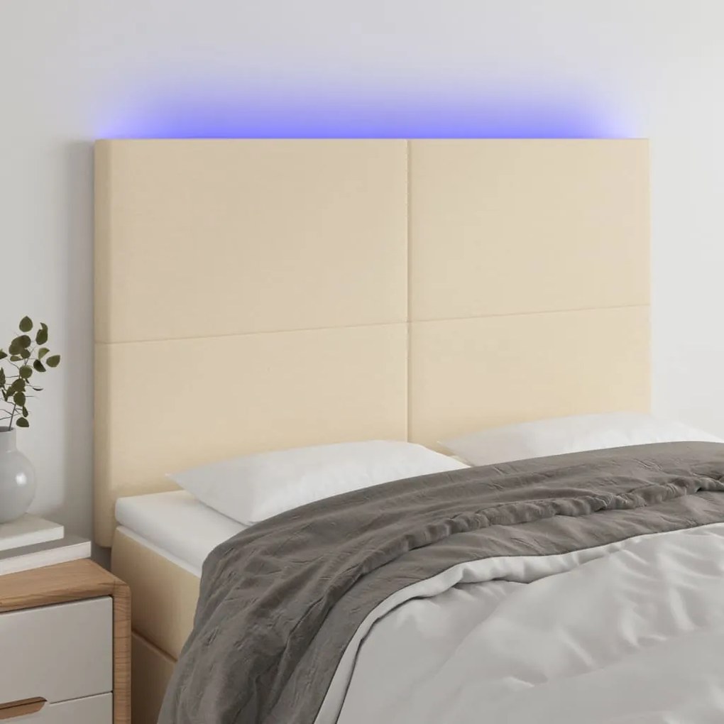 Cabeceira cama c/ LED tecido 144x5x118/128 cm crème