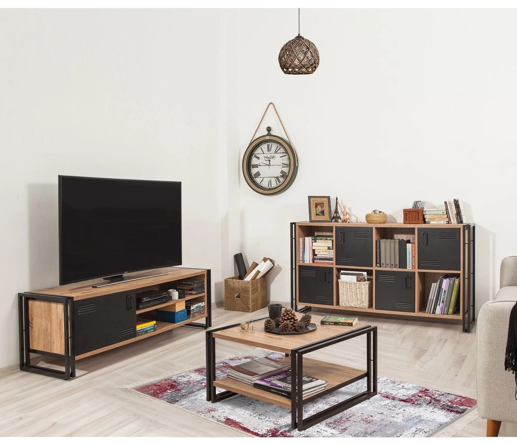 Conjunto de Mobiliário de Sala de Estar Cosmo – Pinho Atlântico Preto