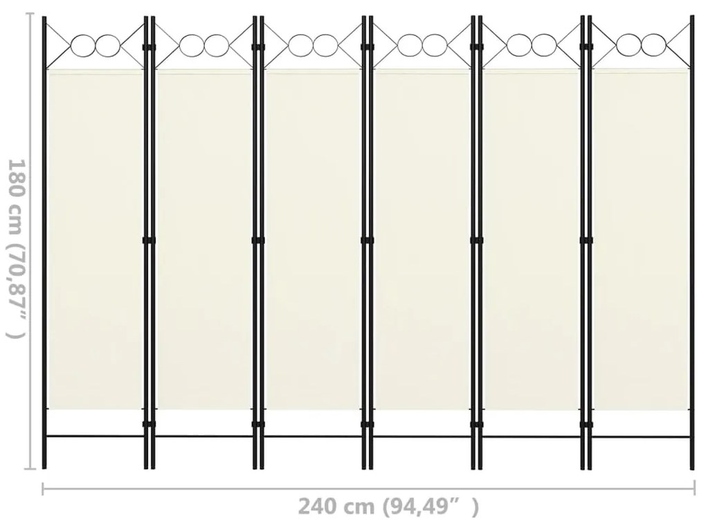 Biombo de 6 Painéis em Tecido Branco Nata - 240x180 cm - Design Modern