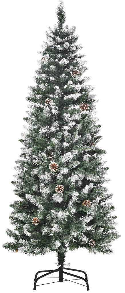 HOMCOM Árvore de Natal Artificial Ø69x150cm com 464 Ramas e 28 Pinhas Folhas de PVC Base Dobrável e Suporte Metálico Decoração de Natal para Interiores Verde