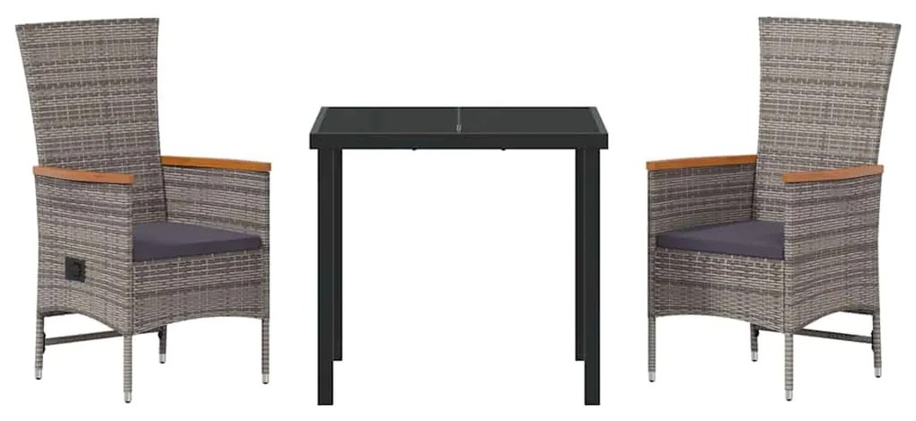 Cadeiras de Exterior 3 pcs Cinzento Cinzento-escuro
