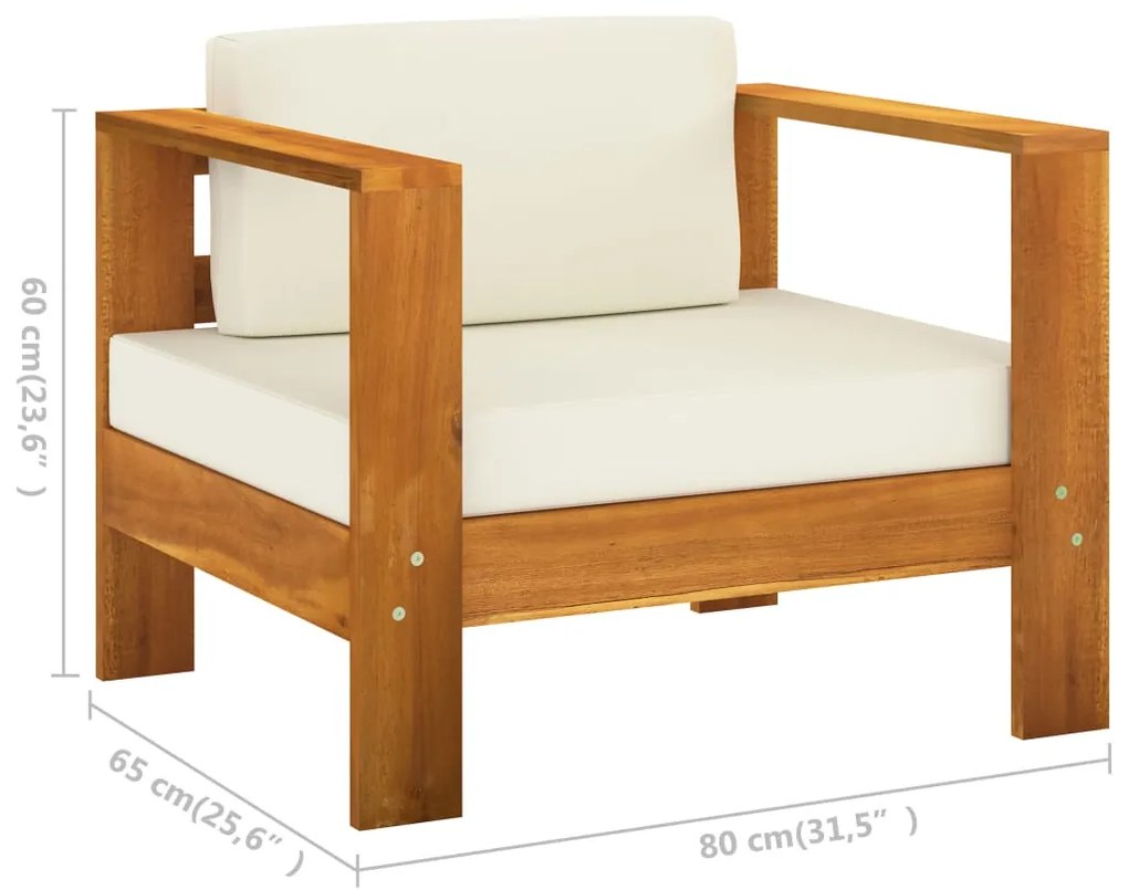 7 pcs conj. lounge de jardim c/ almofadões branco nata acácia