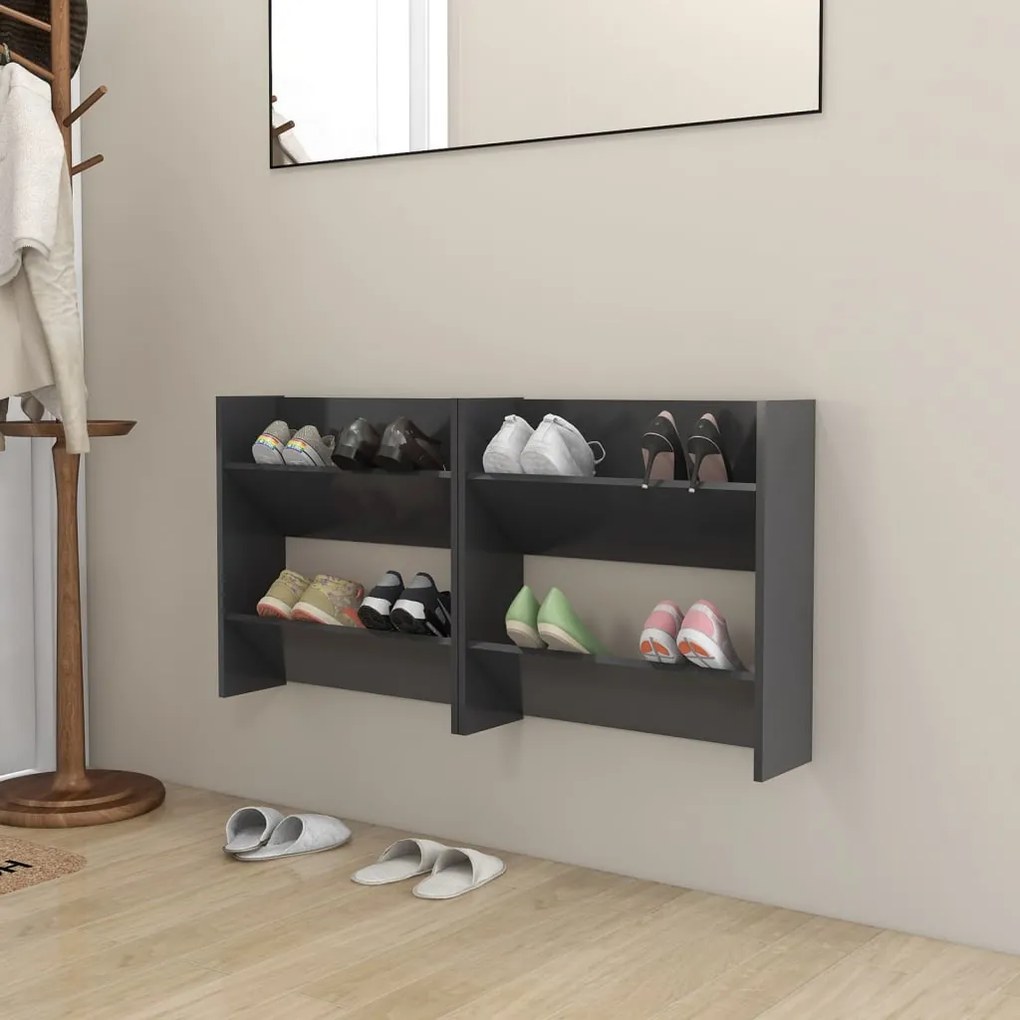 Sapateiras de parede 2 pcs 60x18x60 cm contraplacado cinzento