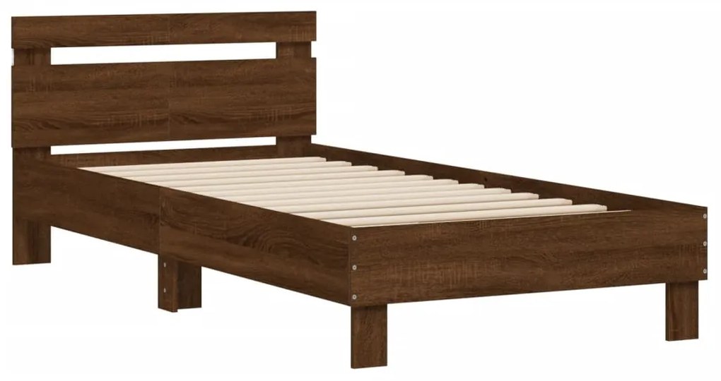 Estrutura cama cabeceira/luzes LED 100x200 cm carvalho castanho