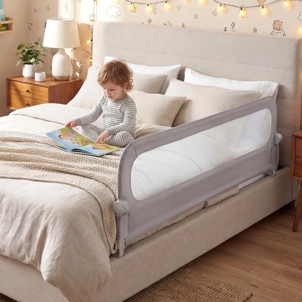 Barreira dobrável para camas infantis, altura ajustável com 178 x 36 x 60 cm, com capa removível em tecido Oxford, base em U, com correia e fivela, Ci