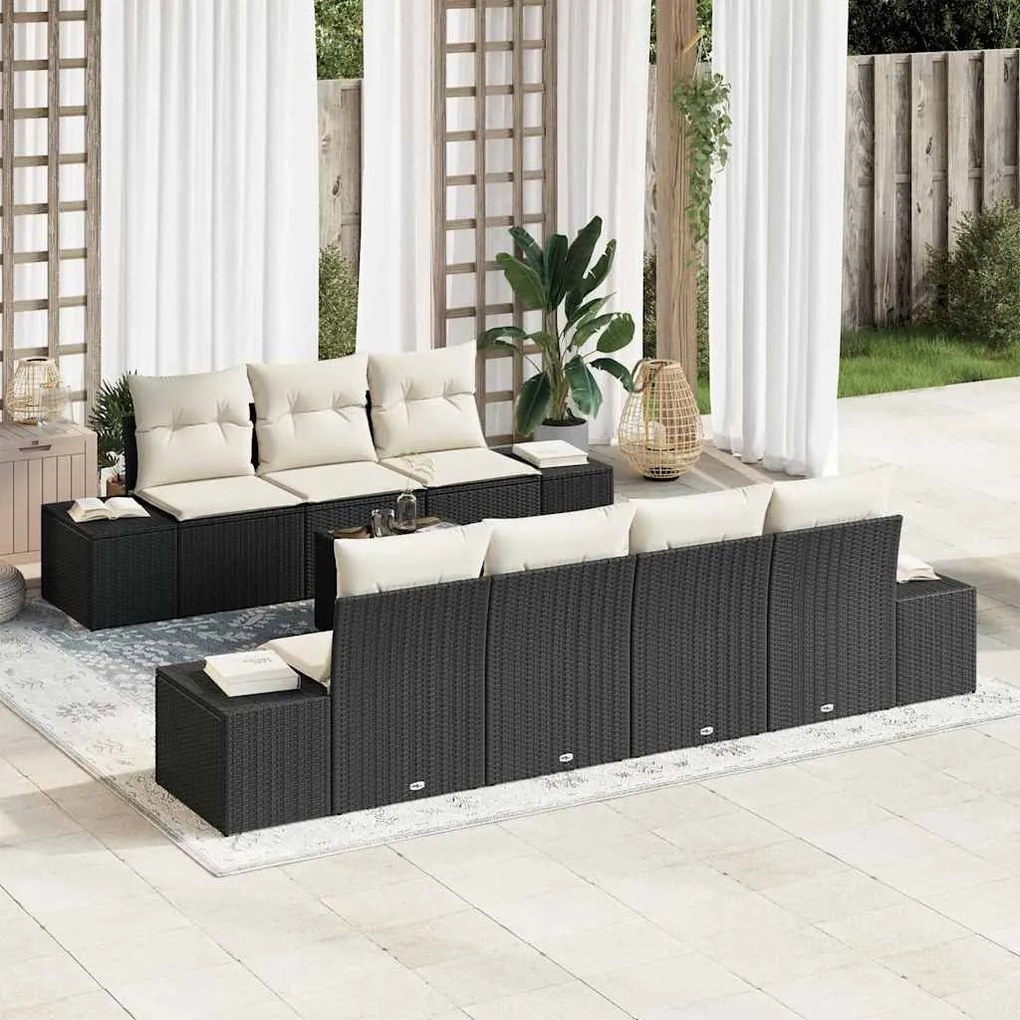 Conjunto de Sofá de Jardim com 8 peças e almofadas pretas em rattan si