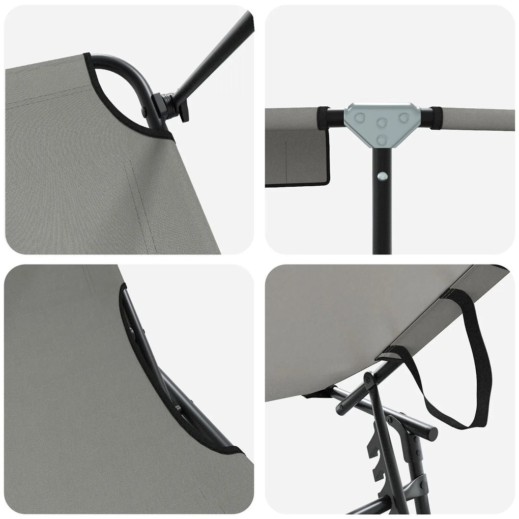 Espreguiçadeira Dobrável com Toldo Cinza 600D Oxford