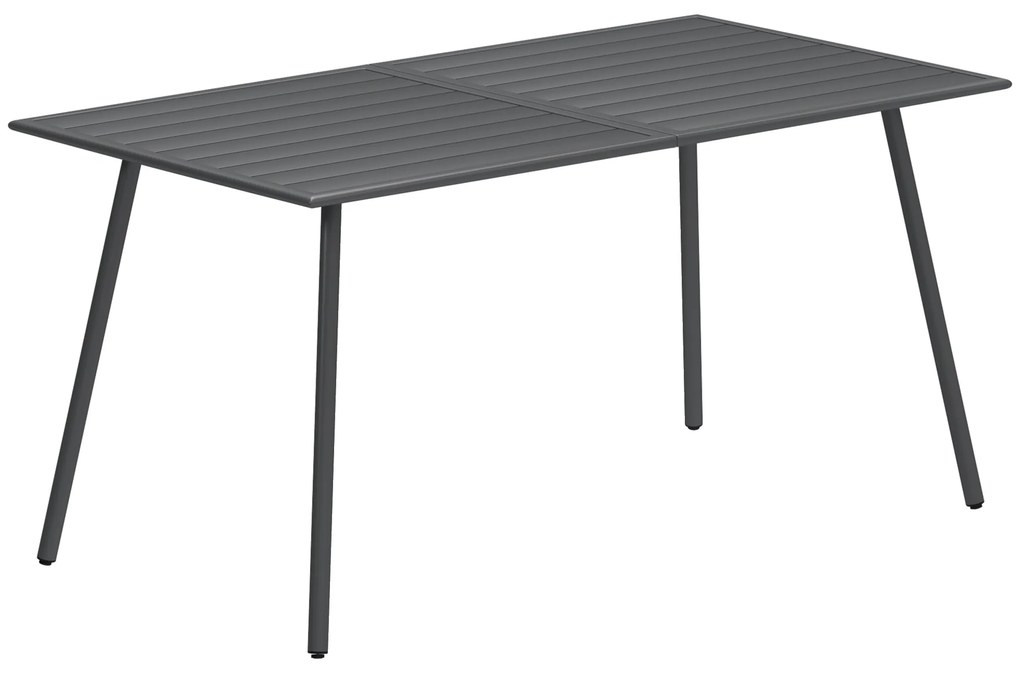 Outsunny Mesa de Jardim Retangular de Aço 150x80x74 cm Mesa de Refeição para Exterior com Desenho em Ripas Cinzento Escuro