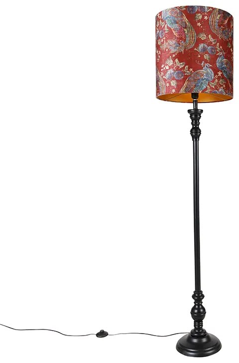 Candeeiro de pé preto com cúpula de pavão vermelha 40 cm - Classico Clássico / Antigo