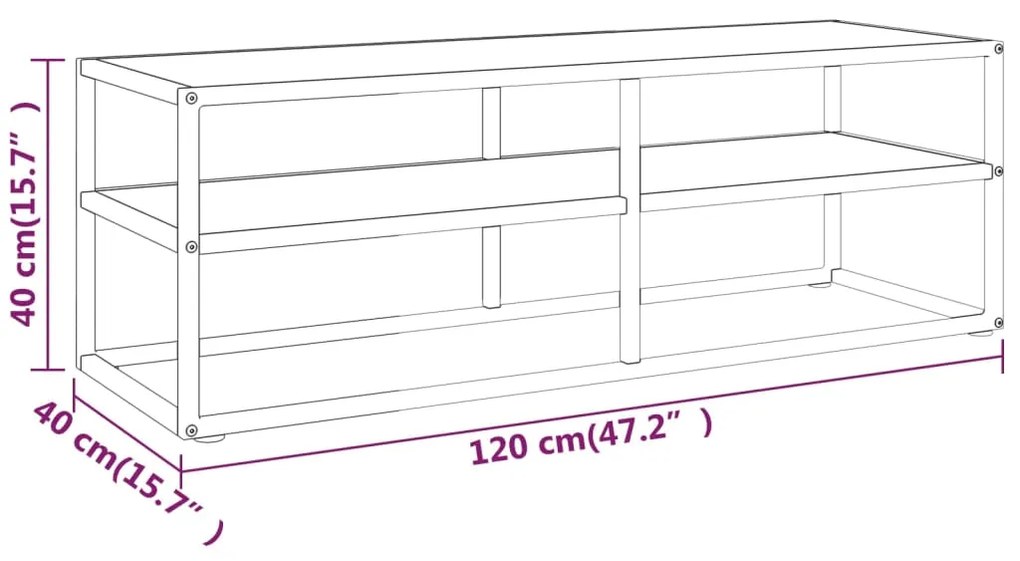 Móvel de TV 120x40x40 cm vidro mármore branco