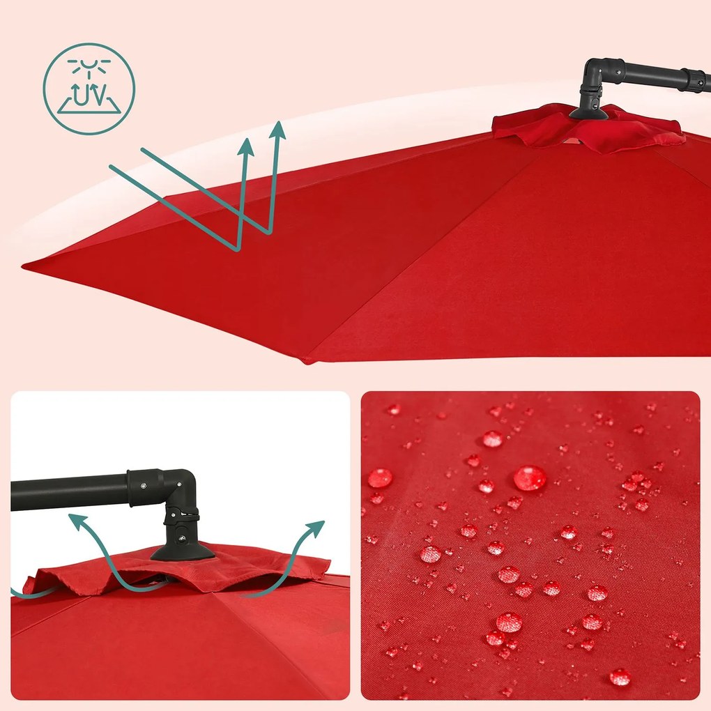 Guarda-sol com 300 cm de diâmetro e base cruzada (SEM PESOS), com proteção UV até UPF 50+ Vermelho