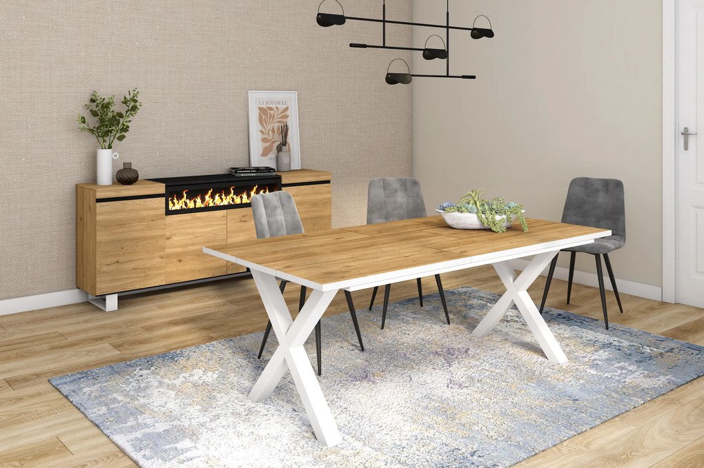 Mesa de sala de jantar | 10 pessoas | 200 | Robusto e estável graças à sua estrutura e pernas sólidas | Ideal para reuniões familiares | Oak e  branca
