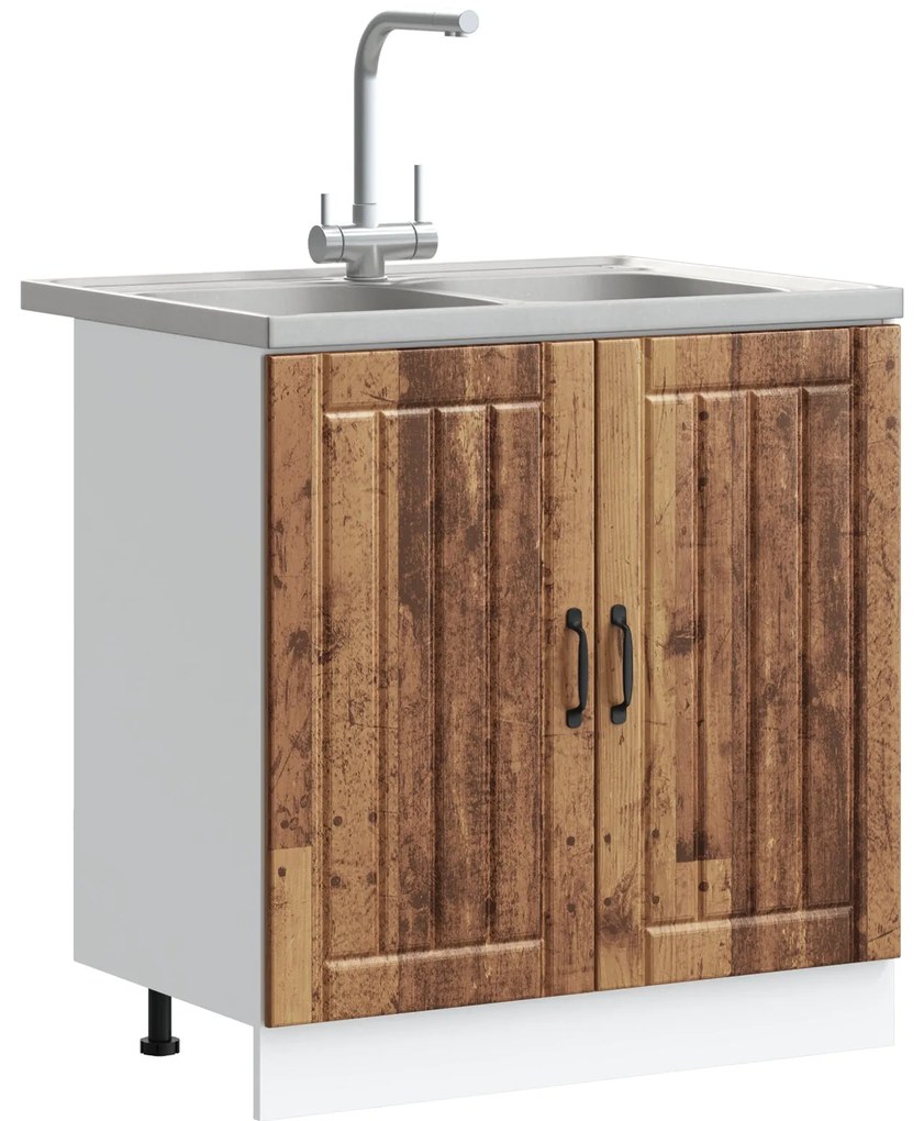 Gabinete de Cozinha 'Lucca'com Duplas Pia - Madeira Antiga, Madeira En