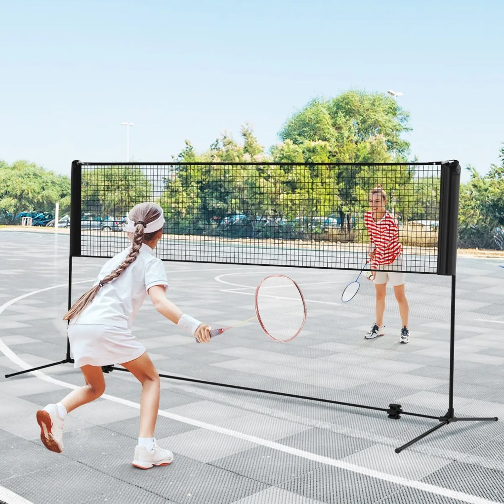 Rede de badminton 310 cm portátil ajustável em altura com postes, bolsa de transporte e 2 penas para interior e exterior Preta