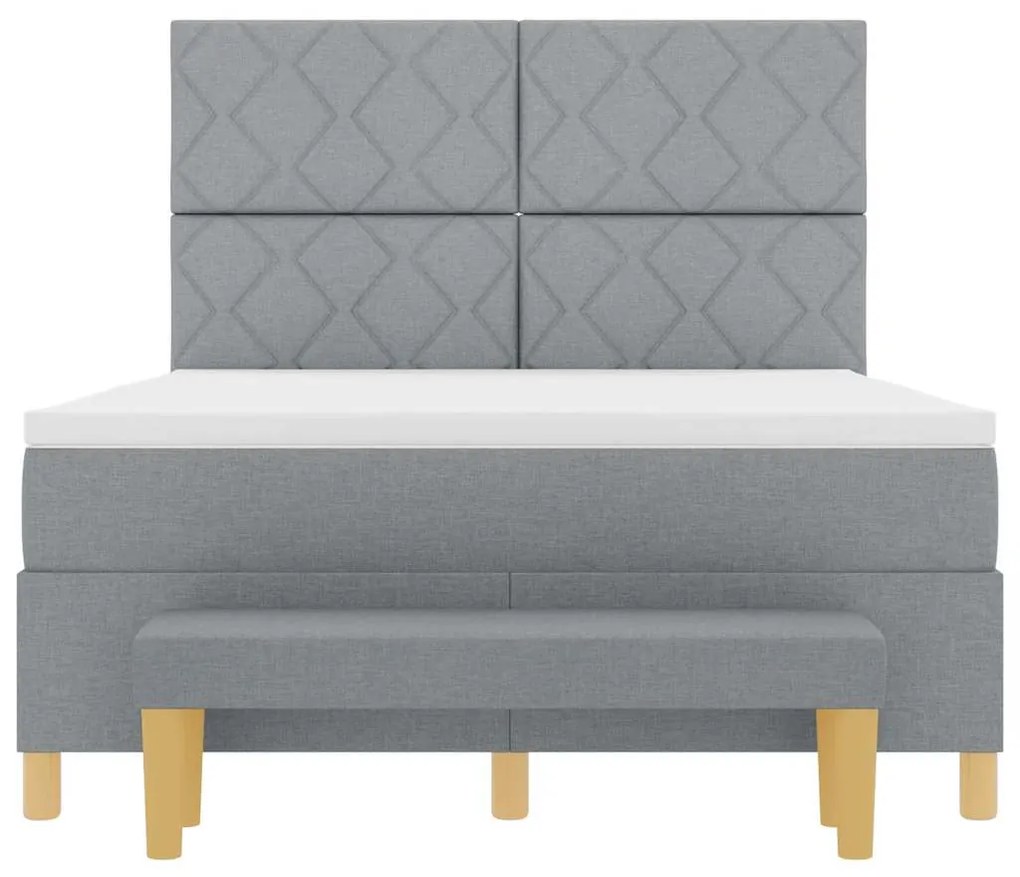 Cama Box com Colchão e Banco Cinza Claro 140x200 cm Tecido