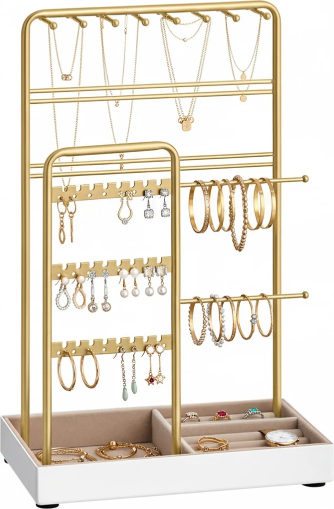 Armazenamento de joias, porta-joias, armação metálica 11,5 x 19,6 x 30,8 cm dourado