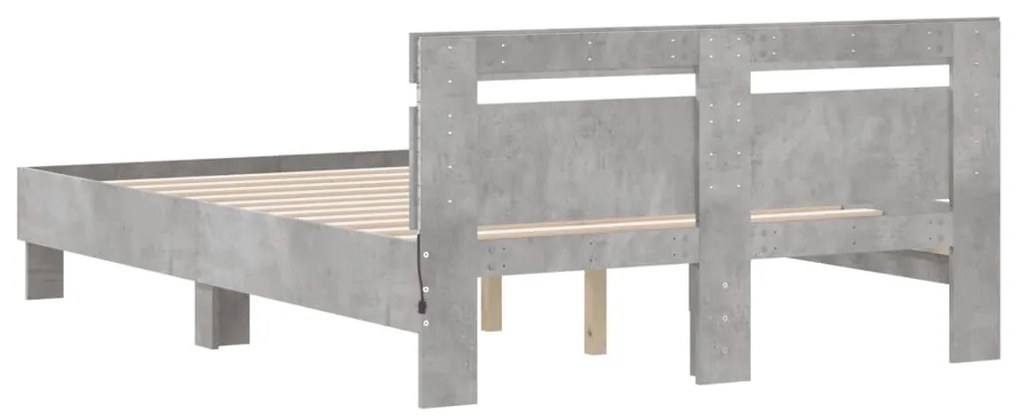 Estrutura cama cabeceira e luzes LED 120x190cm cinzento cimento