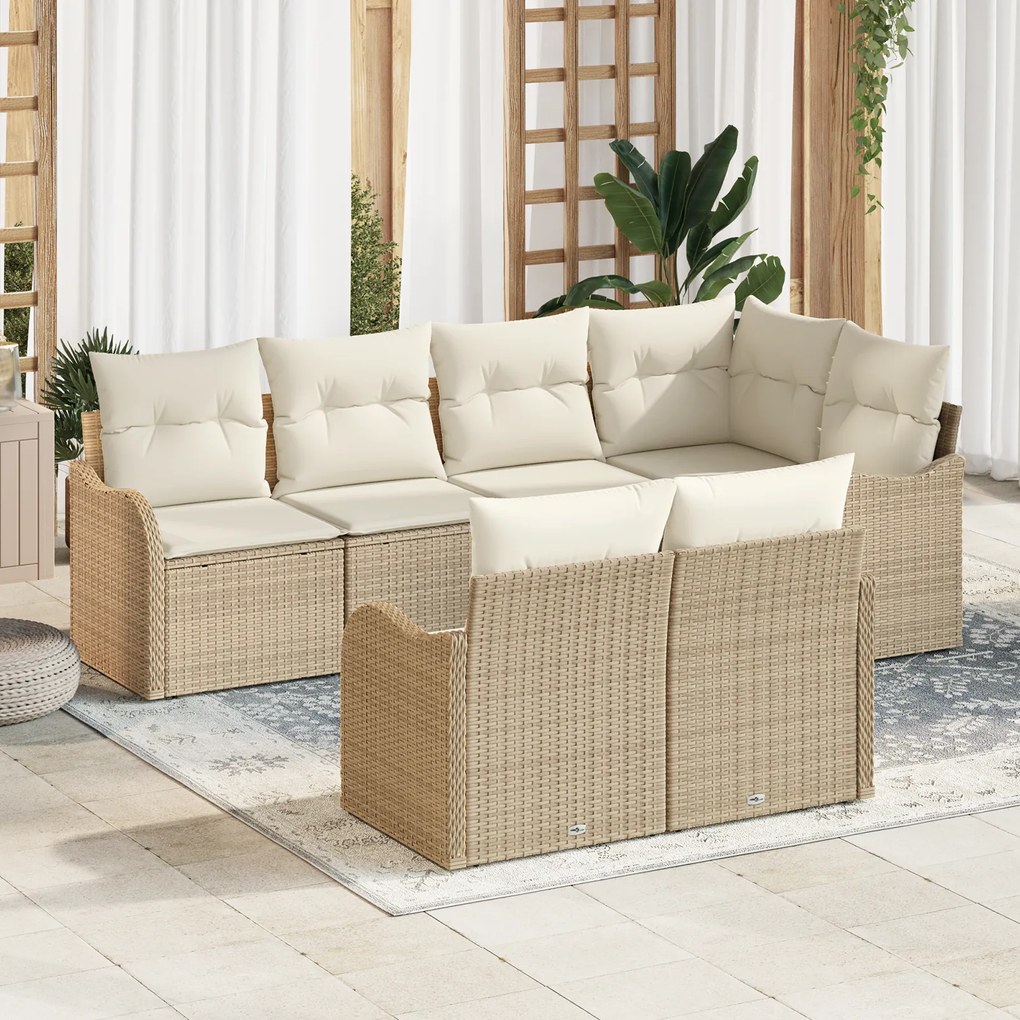 Conjunto de Sofás de Jardim vidaXL 7 Peças com Almofadas Bege Vime Sin