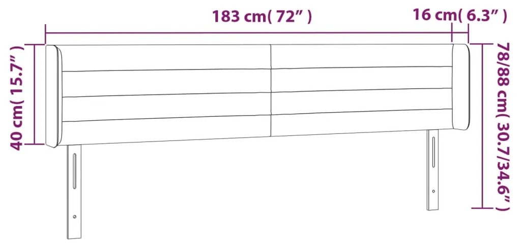Cabeceira de cama c/ abas veludo 183x16x78/88 cm cinzento-claro