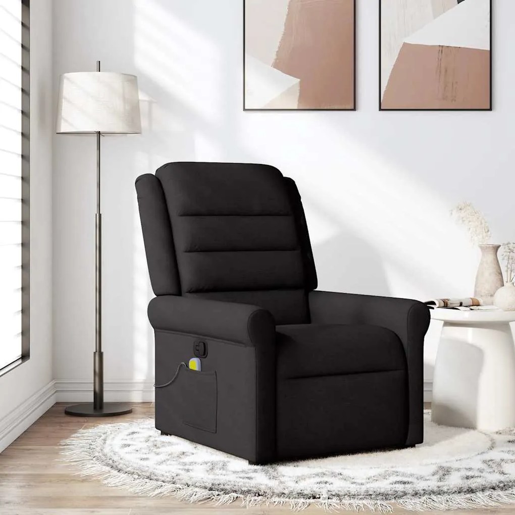 vidaXL Poltrona de massagens reclinável tecido preto
