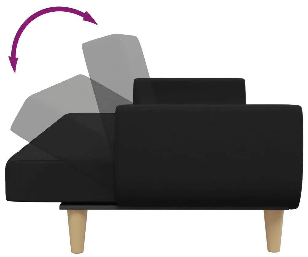 Sofá-cama de 2 lugares com apoio de pés tecido preto