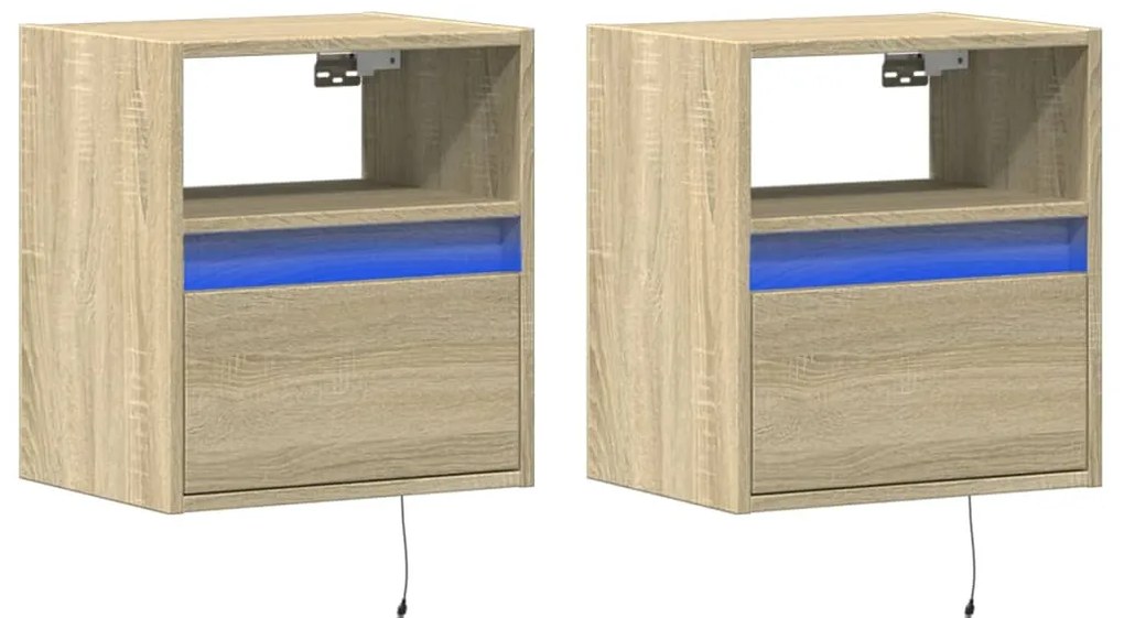 Móveis de parede para TV com luzes LED 2 pcs carvalho sonoma