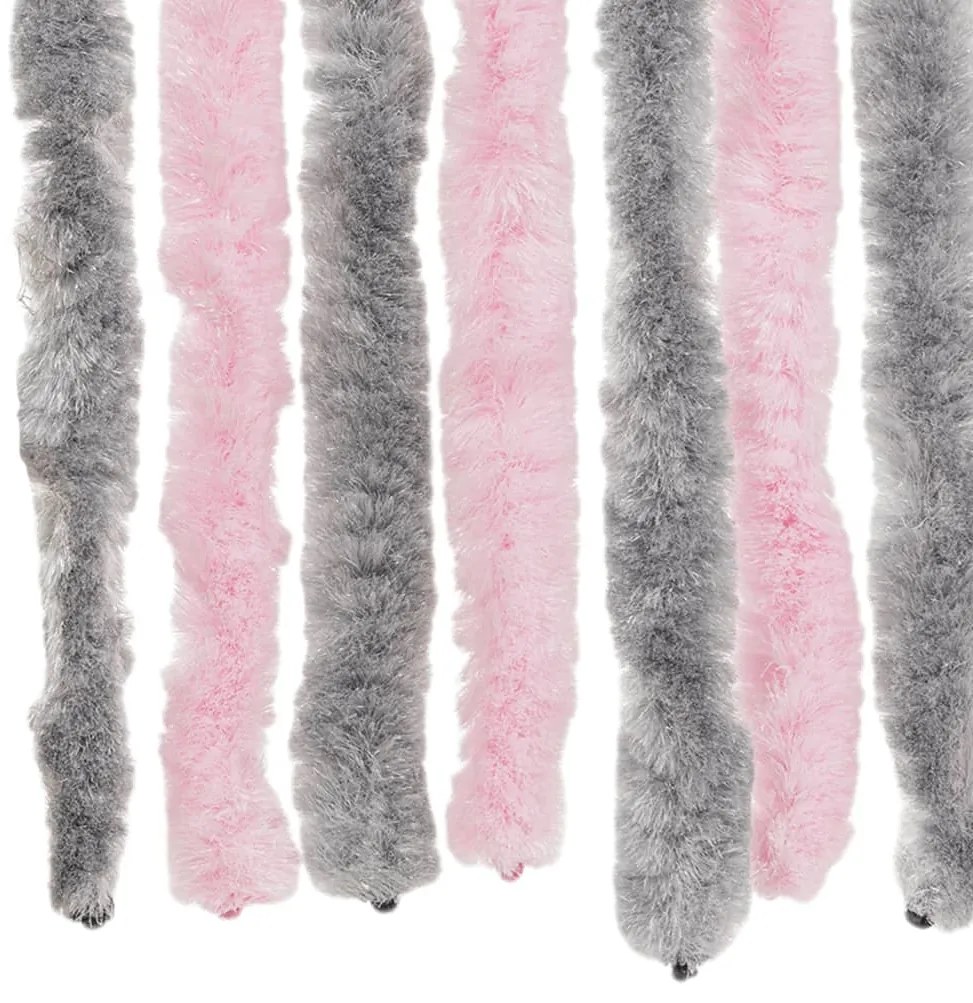 Cortina anti-insetos 100x220 cm chenille cinza-prateado e rosa