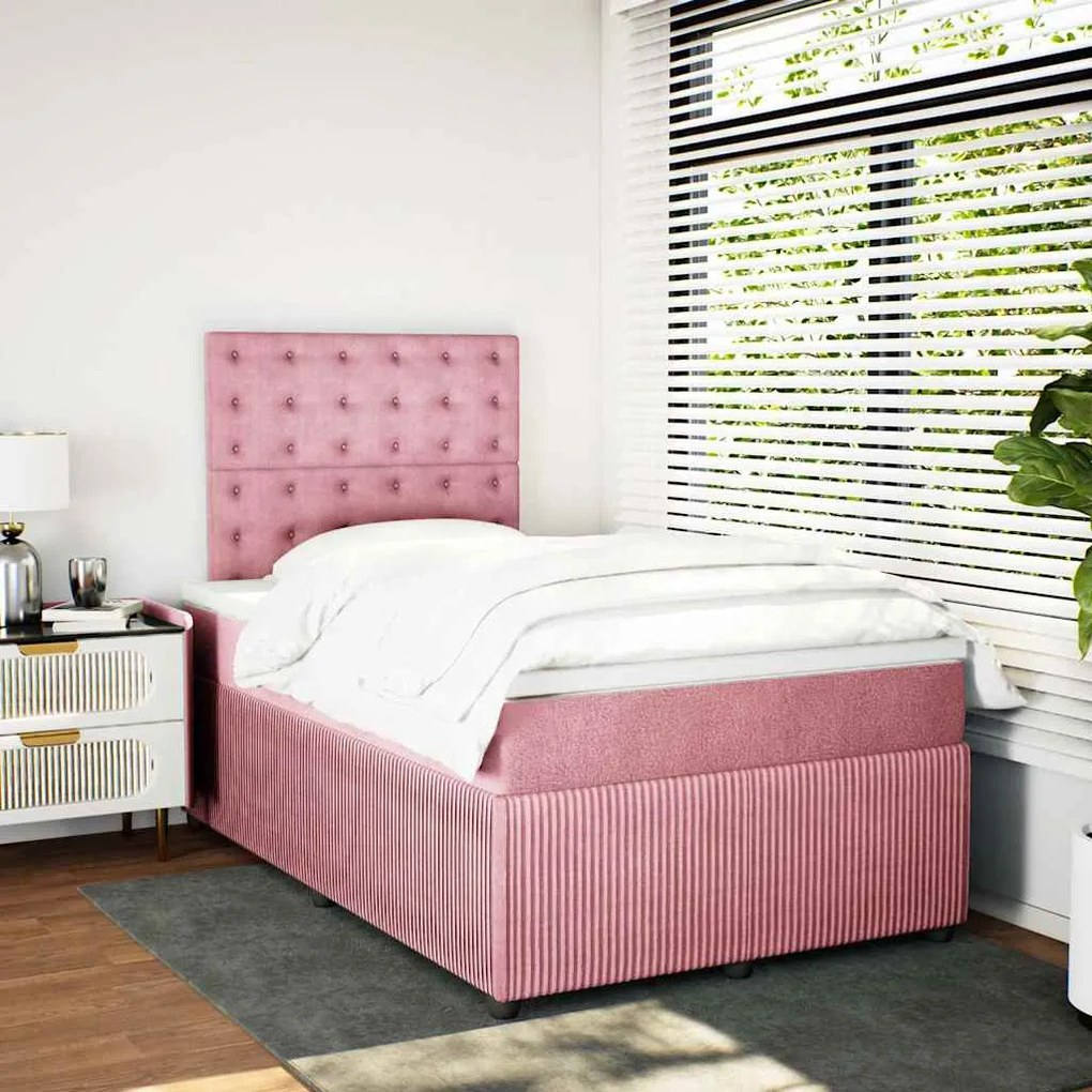 Cama boxspring com colchão 120x190 cm veludo rosa