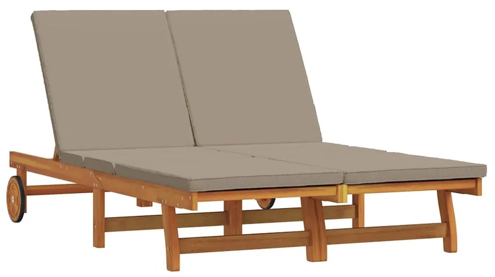 Chaise-longue dupla vidaXL com rodas e almofada de madeira maciça de a