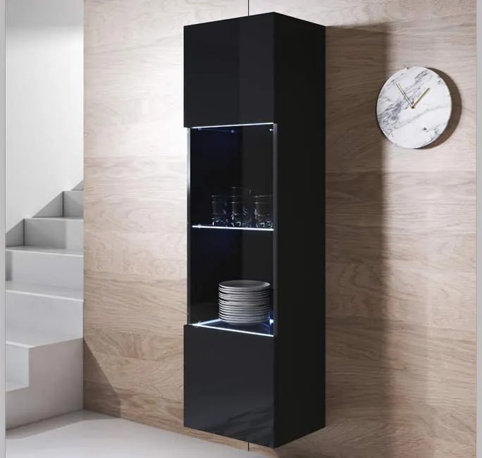 Vitrine Suspensa Leiko – Preto – 40x29x165 cm – 1 Porta com LED Azul e
