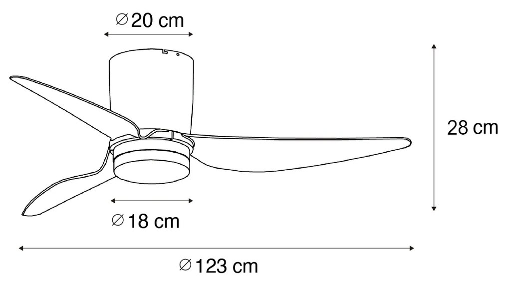 Ventilador de teto preto 123cm incl. LED regulável com controle remoto - Patty Moderno