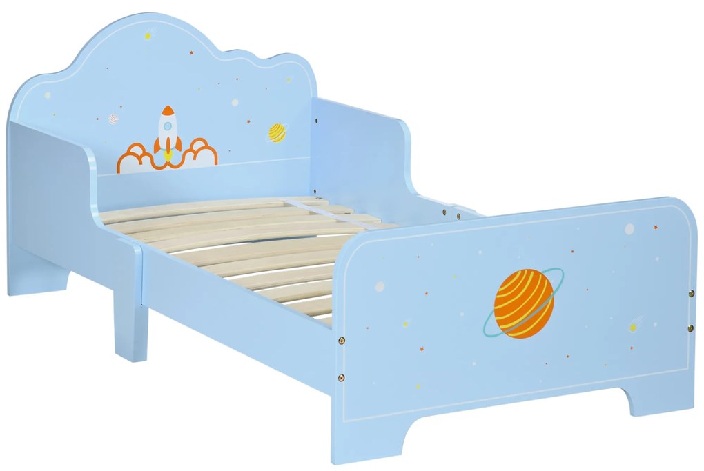 ZONEKIZ Cama para Crianças de 3-6 Anos 143x74x59cm Cama Infantil de Madeira com Barreiras de Proteção Azul