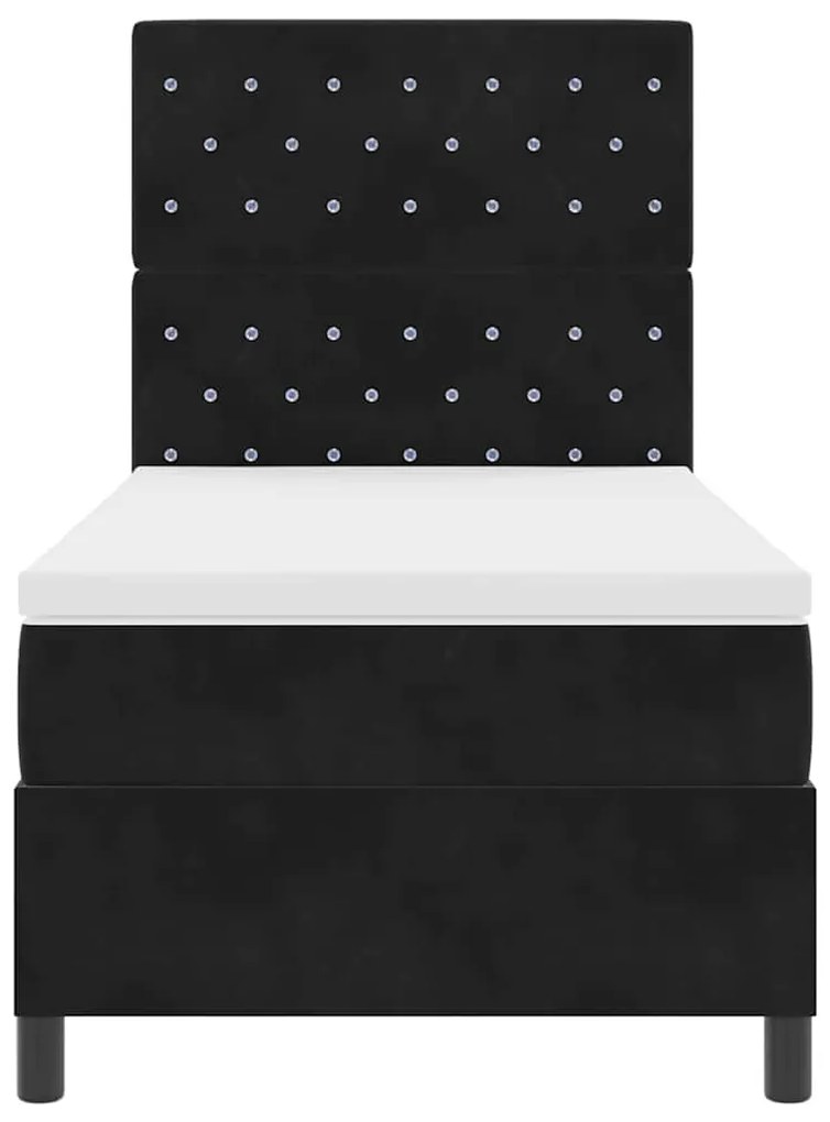 Cama Box Spring com Colchão e LED Preta 90x190 cm Veludo