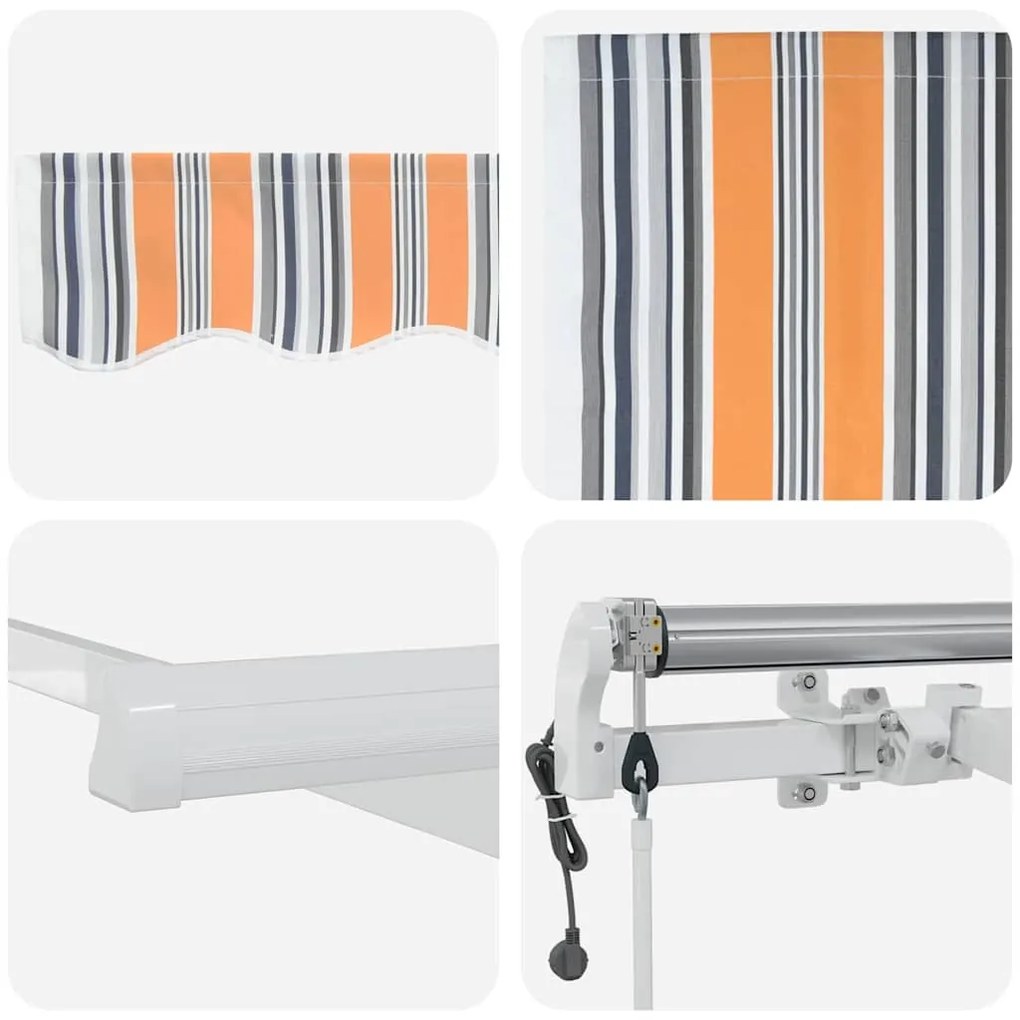 Toldo Retrátil Multicolorido e Laranja e Cinza e Azul e Branco