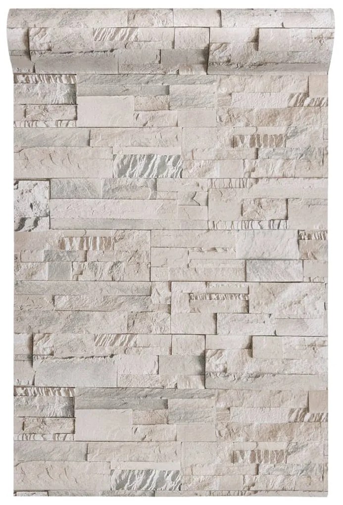 Papel parede 3D c/ aspeto de pedra não-tecido cinzento e bege