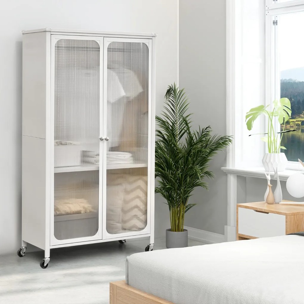 Armário guarda roupa de metal com haste suspensa e prateleira ajustável organizador de roupas para quarto 80,5 x 36,5 x 147 cm branco