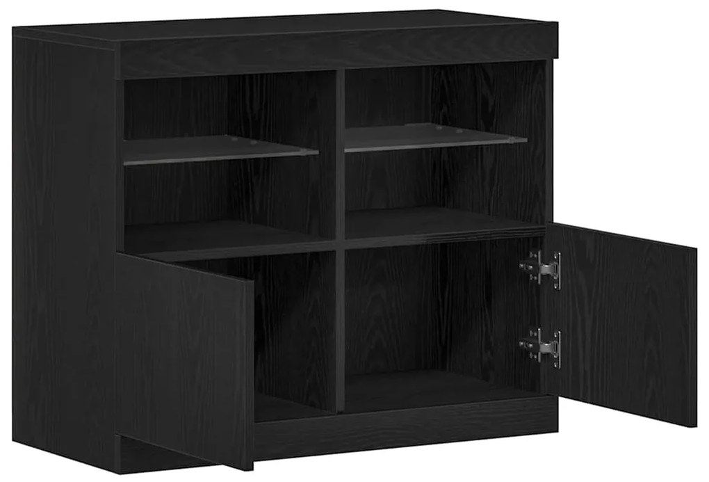 Aparador com Luzes LED Carvalho Preto 81x37x67 cm