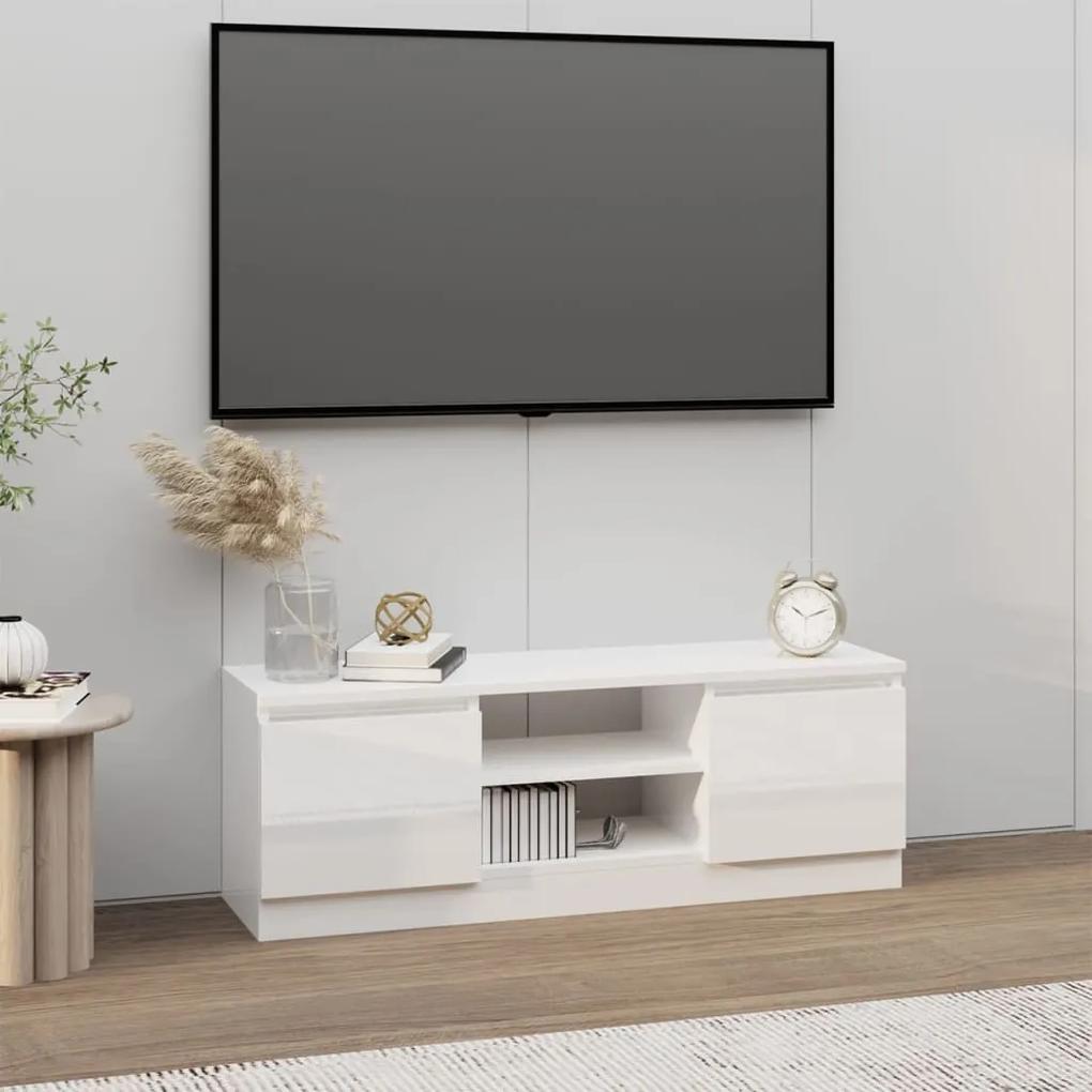 Móvel de TV com porta 102x30x36 cm branco brilhante