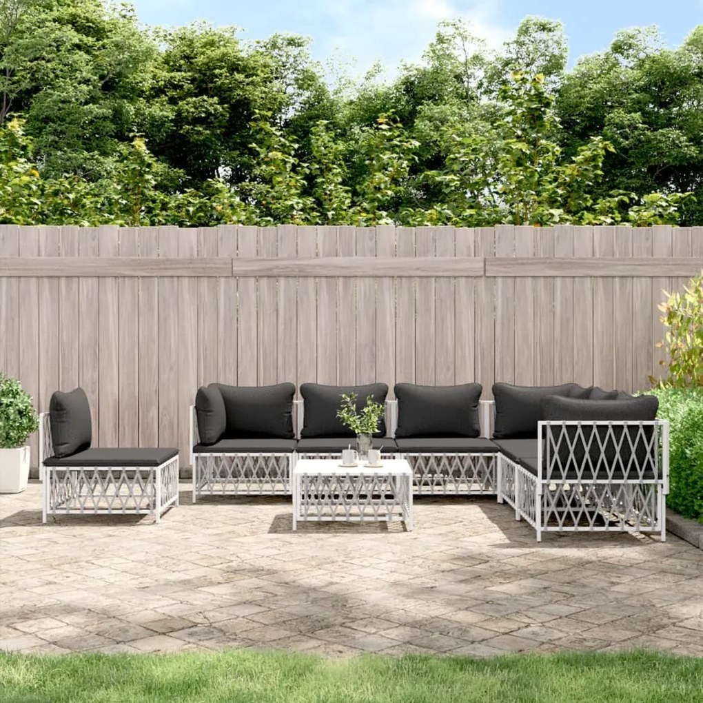 vidaXL 8 pcs conjunto lounge de jardim com almofadões aço branco