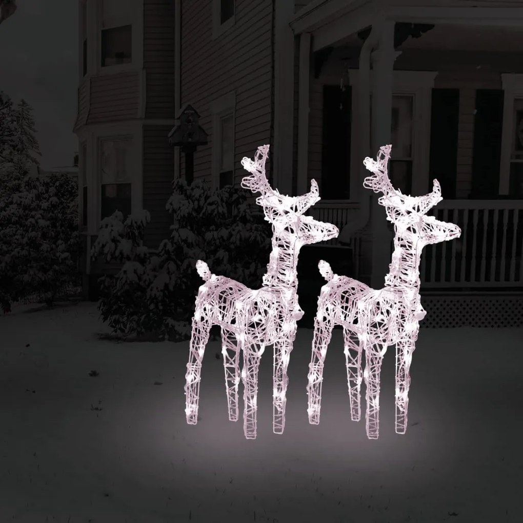 342678 vidaXL Renas de Natal 2 pcs 80 luzes LED acrílico branco quente