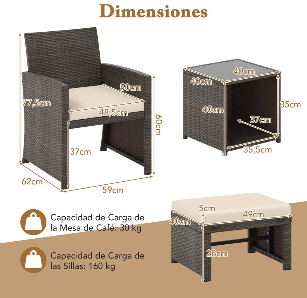 Conjunto de 5 Peças em Vime para Exterior "Lirvik" – 2 Poltronas, 2 Ot