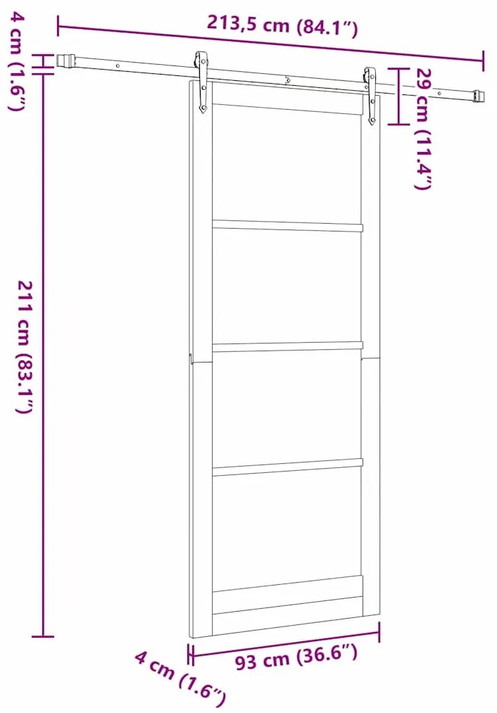 Porta Deslizante vidaXL com Conjunto de Ferragens 'ORKDAL'93x232 cm