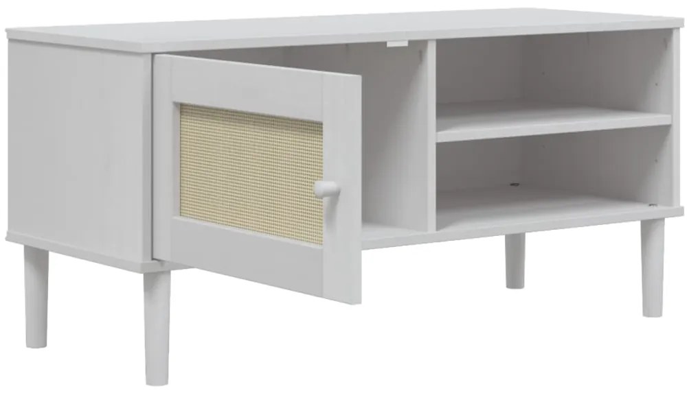 Móvel de TV SENJA aspeto vime 106x40x49 cm pinho maciço branco