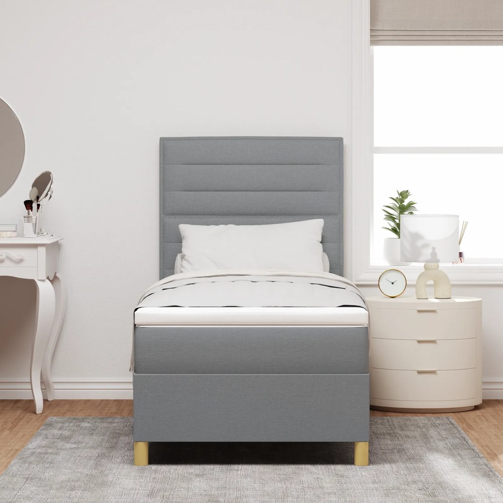 Cama Box Spring com Colchão Cinza Claro 100x200 cm Tecido