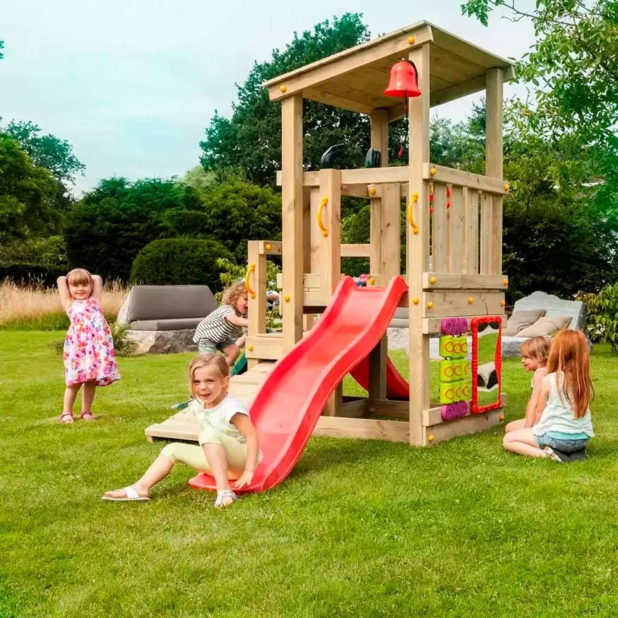 Parque Exterior infantil de madeira com escorrega Torre KIOSK Com Baloiço  Duplo 