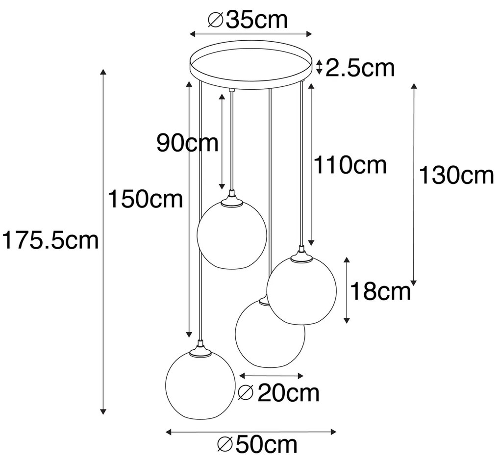 Candeeiro de suspensão inteligente preto com vidro fumê incl. 4 Wifi A60 - Wallace