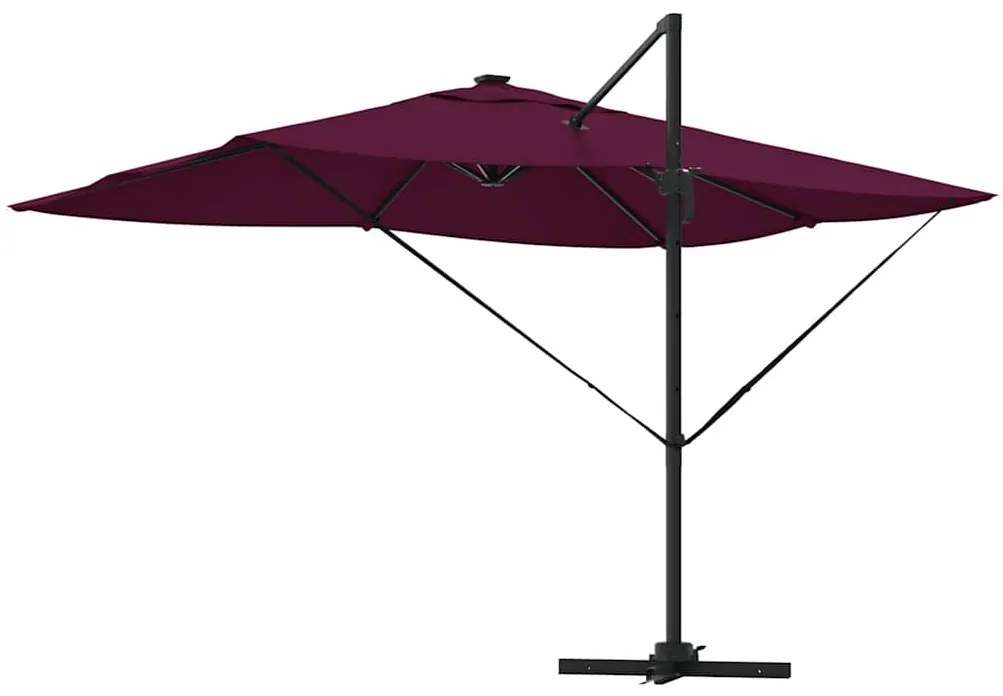 Parasol Cantilever Roma com LEDs Vermelho Bordeaux, 352 x 251 x 265 cm