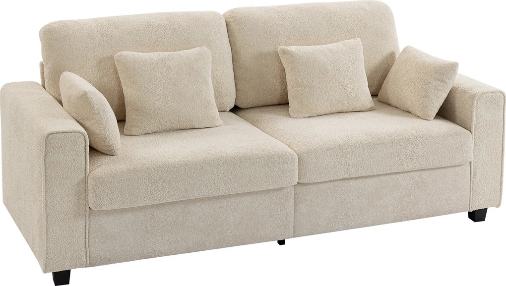 HOMCOM Sofá bege de 3 lugares com revestimento em veludo Raindrop, assento profundo, almofadas com molas, apoios de braço largos e 4 almofadas | Aosom Portugal